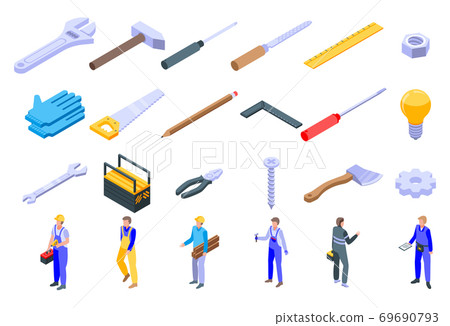 Repairman icons set, isometric style 69690793