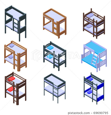 Bunk bed icons set, isometric style 69690795