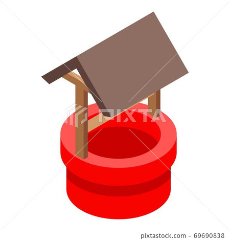 Red well with a canopy icon, isometric style 69690838