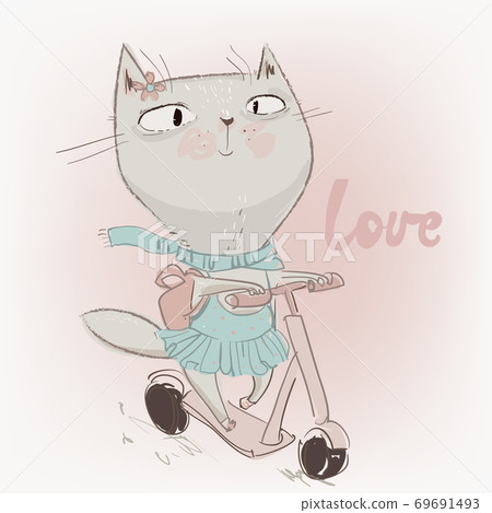 cute lovely cat on schooter cute lovely cat on schooter 69691493