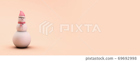Snowman with scarf and hat in pink colors. Christmas snow symbol. Minimal 3d render 69692998