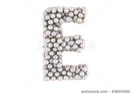 Letter E from white pearls, 3D rendering 69693090