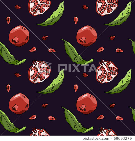 Pomegranate pieces seamless pattern on violet backdrop stock vector illustration Pomegranate pieces seamless pattern on violet backdrop stock vector illustration 69693279