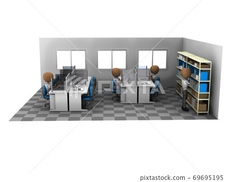 Illustration of an office with corona measures aiming for a new normal 69695195