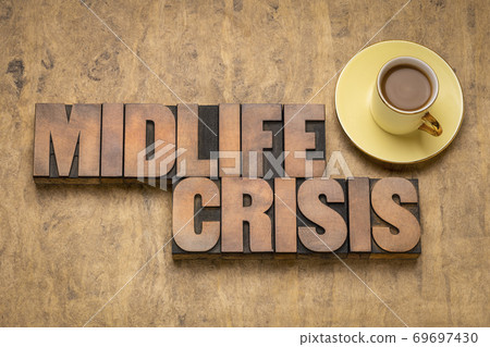 midlife crisis concept in wood type 69697430