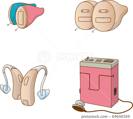 Hearing aid illustration 4 types binaural set hand-painted style Hearing aid illustration 4 types binaural set hand-painted style 69698569