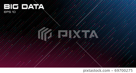 Big data visualization. Dynamic multicolored points abstract background with red and blue glowing. Copy space. Science, technology theme. Vector 69700275