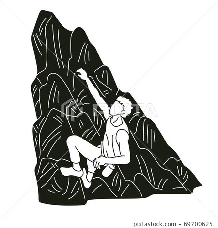 Hiker climbing mountain hiking cartoon graphic vector 69700625