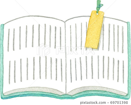 打開的書和書籤的水彩插圖 69701398