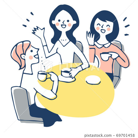 三個女人在一家咖啡館聊天 69701458