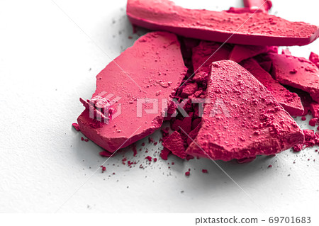 Pink eye shadow powder as makeup palette closeup isolated on white background, crushed cosmetics and beauty texture 69701683