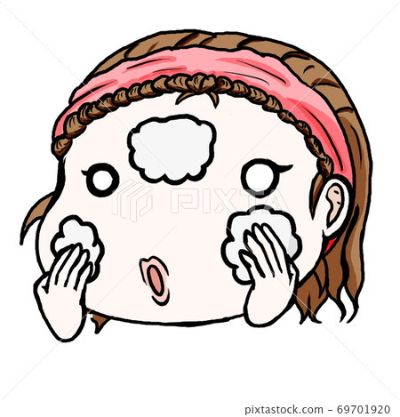 一個女人在攪打她的臉並旋轉她的手時洗臉 一個女人在攪打她的臉並旋轉她的手時洗臉 69701920