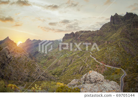 Mountain landscape on tropical island Tenerife, Canary in Spain. Mountain landscape on tropical island Tenerife, Canary in Spain. 69705144
