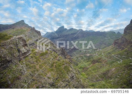 Mountain landscape on tropical island Tenerife, Canary in Spain. Mountain landscape on tropical island Tenerife, Canary in Spain. 69705146