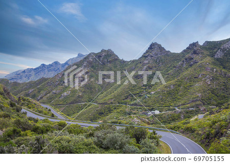 Mountain landscape on tropical island Tenerife, Canary in Spain. Mountain landscape on tropical island Tenerife, Canary in Spain. 69705155