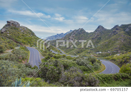Mountain landscape on tropical island Tenerife, Canary in Spain. 69705157
