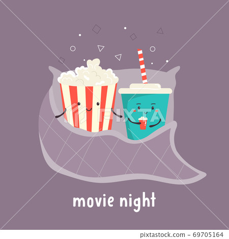 Two friends soda and pop corn. Comic vector illustration Two friends soda and pop corn. Comic vector illustration 69705164