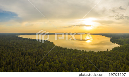 forest and lake in autumn. forest and lake in autumn. 69705207