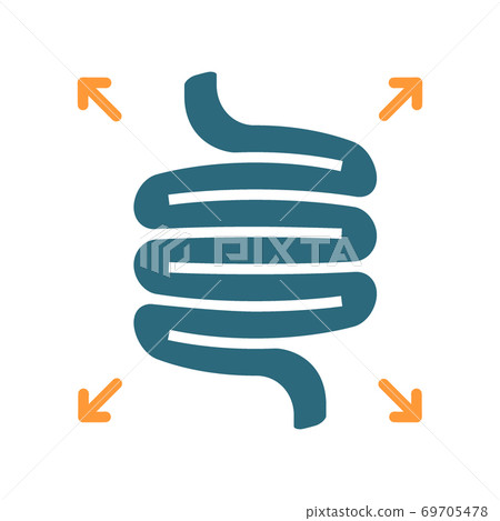 Bloated intestines colored icon. Diseases internal organ, flatulence symbol 69705478