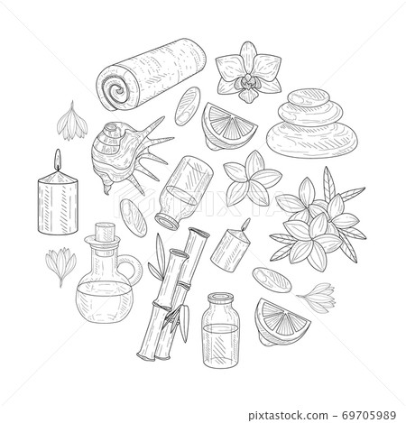 Spa and Beauty Banner Template, Organic Natural Cosmetics and Beauty Accessories of Round Shape, Flyer, Coupon, Promotional Leaflet Hand Drawn Vector Illustration Spa and Beauty Banner Template, Organic Natural Cosmetics and Beauty Accessories of Round Shape, Flyer, Coupon, Promotional Leaflet Hand Drawn Vector Illustration 69705989