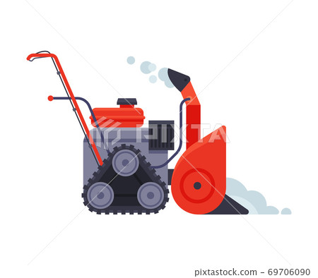 Red Snowblower, Winter Snow Removal Machine, Cleaning Road Equipment Vector Illustration 69706090