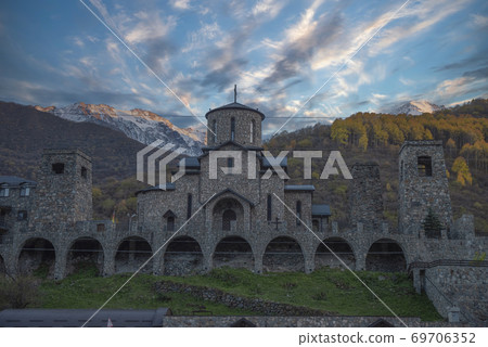 Fiagdon Monastery in the Caucasus Mountains. 69706352