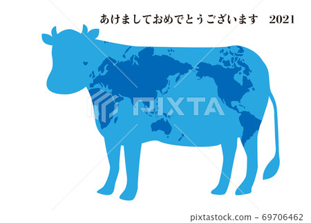 New Year's card with cow and world map pattern 69706462