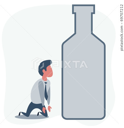 Sick drunk man on the knees beside the bottle of wine. Concept flat vector illustration of alcohol 69707212