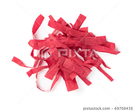 Red Torn Tissue Paper Strips Isolated on White 69708438