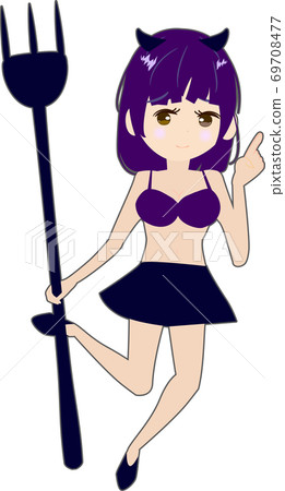 可愛的角女孩魔鬼的插圖 可愛的角女孩魔鬼的插圖 69708477