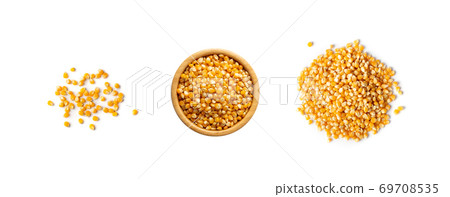 Heap of Raw Popcorn Grains Isolated on White Background Heap of Raw Popcorn Grains Isolated on White Background 69708535