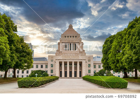 Chiyoda-ku, Tokyo Parliament Building and cloudy sky composition 69708892