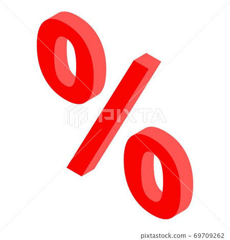 Red percent sign icon, isometric style Red percent sign icon, isometric style 69709262