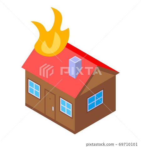 House in fire icon, isometric style 69710101