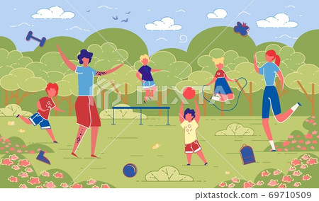 Illustration Family Sporting Activities in Nature. 69710509