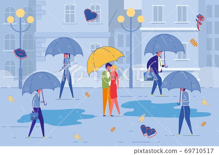 Couple Romantic Date in Bustle and Bad Weather. Couple Romantic Date in Bustle and Bad Weather. 69710517