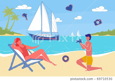 Couple in Love Summer on Vacation by Ocean Beach Couple in Love Summer on Vacation by Ocean Beach 69710530