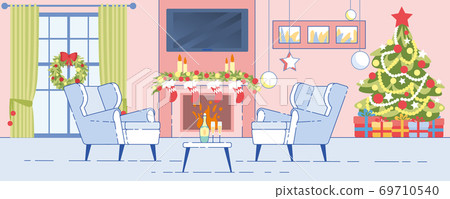 Home Interior Christmas Decoration Flat Vector Home Interior Christmas Decoration Flat Vector 69710540