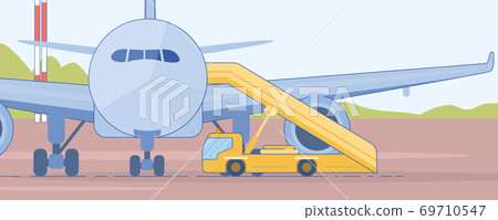 Stair Truck near Passenger Airliner Flat Vector Stair Truck near Passenger Airliner Flat Vector 69710547