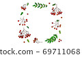 Beautiful autumnal rowanberries with green leaves put together in a rectangle 69711068