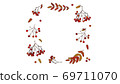 Beautiful autumnal rowanberries with autumn-coloured leaves put together in a rectangle 69711070