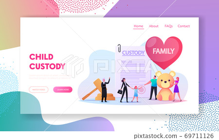 Adoption, Custody or Childcare Landing Page Template. Social Worker Character Bring Orphan Child to New Parents 69711126