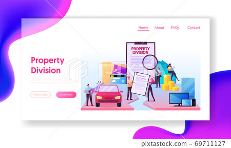 Husband and Wife Characters Divide Property on Divorce Process Landing Page Template. Conflict Resolution, Division 69711127
