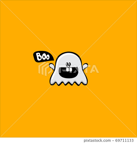cartoon cute ghost isolated on orange background. Funny boo ghost icon 69711133