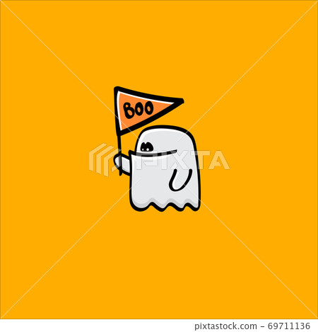 cartoon cute ghost isolated on orange background. Funny boo ghost icon 69711136