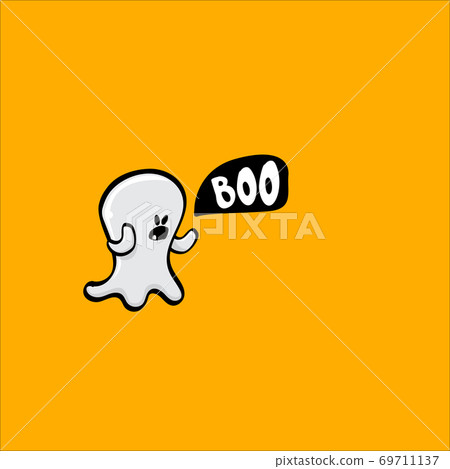 cartoon cute ghost isolated on orange background. Funny boo ghost icon 69711137