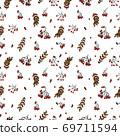 Autumn theme of a cluster of rowanberries with and without a leaf, twigs with leaves, the possibility of binding, tile picture, the never-ending theme 69711594