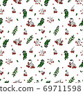Autumn theme of a cluster of rowanberries with and without a leaf, twigs with leaves, the possibility of binding, tile picture, the never-ending theme 69711598