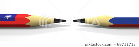 Two pencils with flags of Taiwan and Russia, political conflict related 3d rendering Two pencils with flags of Taiwan and Russia, political conflict related 3d rendering 69711712