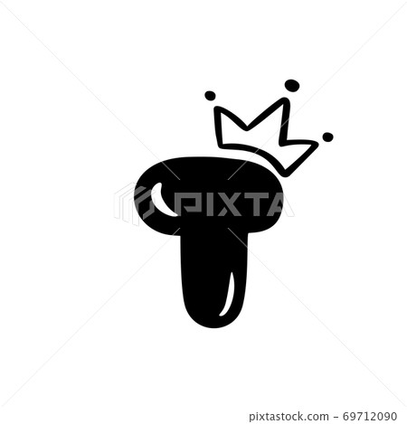 Vector plump vintage cute letter T with crown. Princess element font logo. Valentine hand drawn alphabet sign for page decoration and design illustration. For greeting card, wedding or invitation 69712090